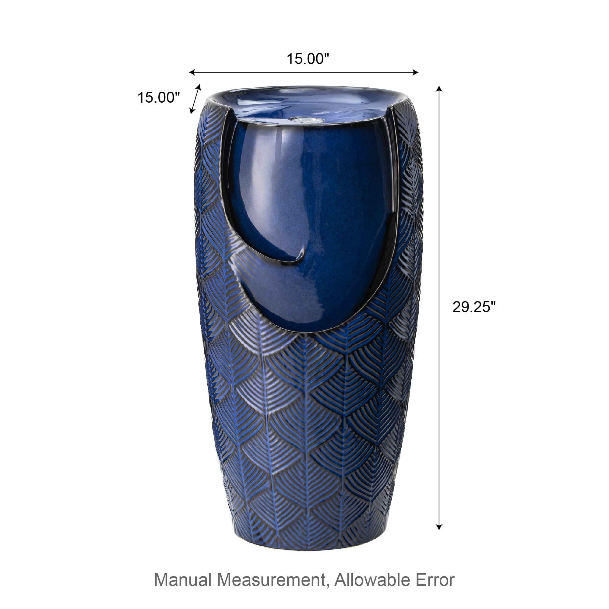 Glitzhome® 29.25" LED Cobalt Blue Scale-Like Ceramic Pot Outdoor Floor Fountain